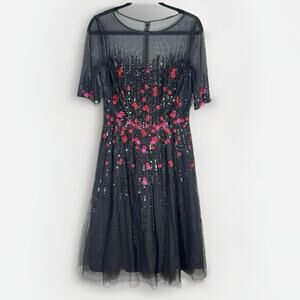 Rickie Freeman for Teri Jon | Dresses | Teri Jon Sz 8 Sequin Tulle Midi  Dress Flower Applique Black | Poshmark